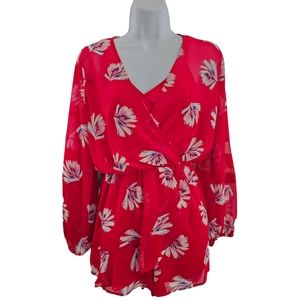 Express Long Sleeve Red Floral Romper Size XS